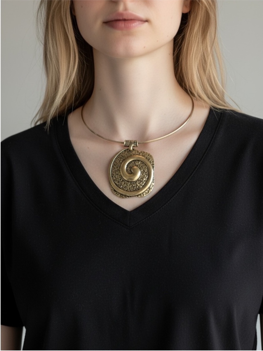 Textured Gold Spiral Choker Necklace - Women